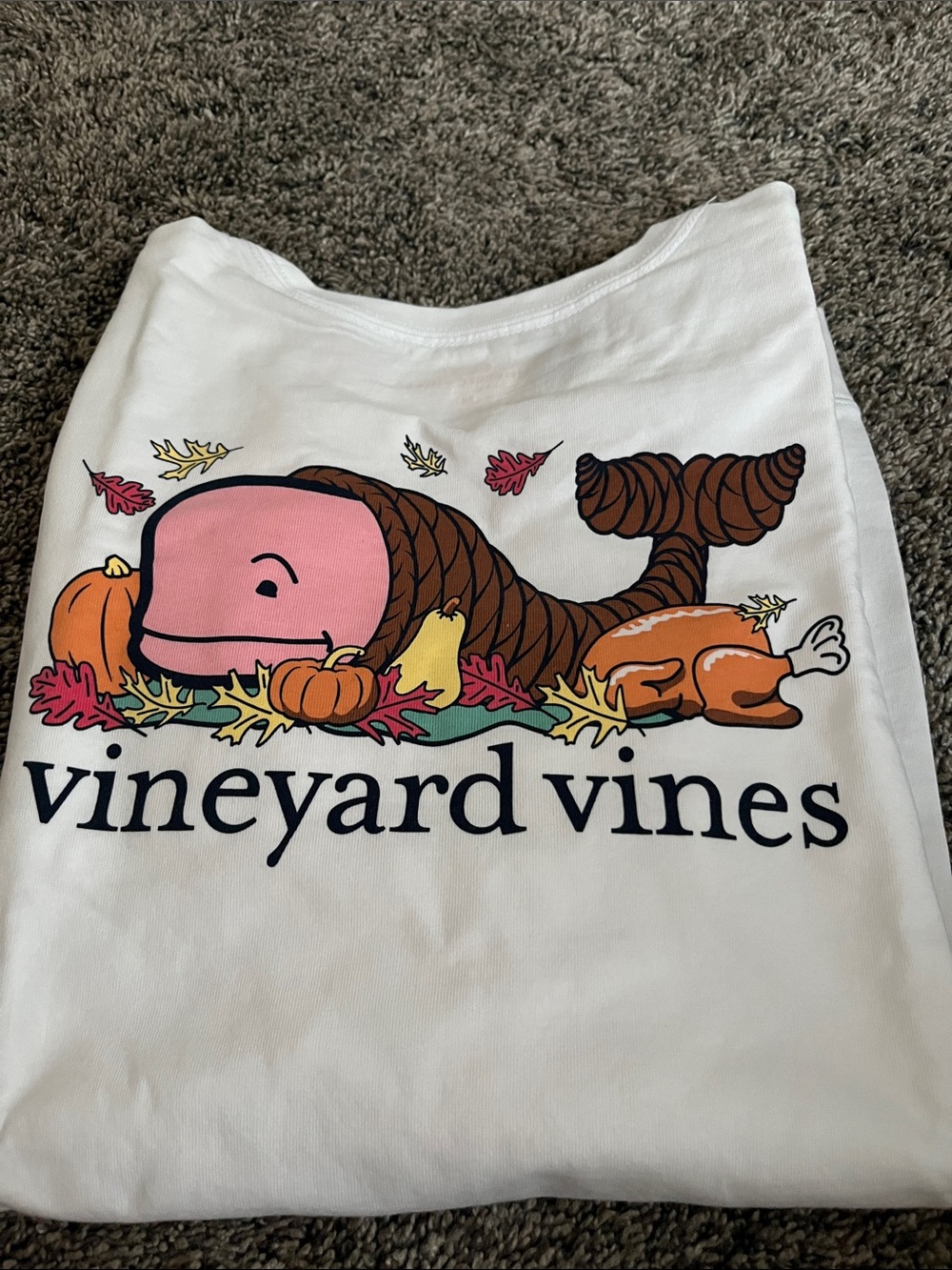 Vineyard Vines White Long-Sleeve Tee with Pink Whale & Autumn Graphic! Girls M